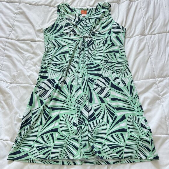 Hearts of Palm Womens Large Teal Blue Tropical Maxi Dress Summer Beach Palm Tree - Picture 1 of 6